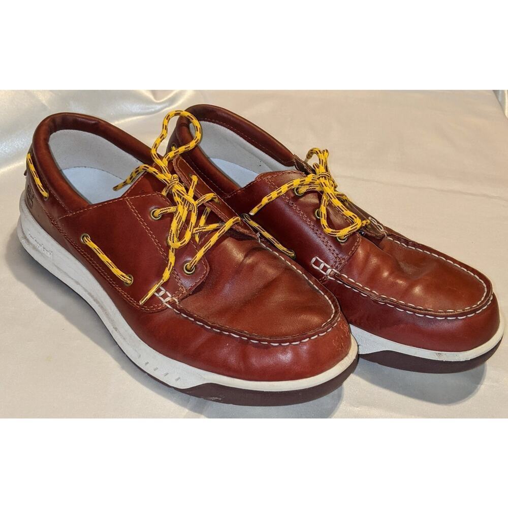 Timberland Mens Brown Casual Classic Leather Lace Up Boat Deck Shoes Size 11.5